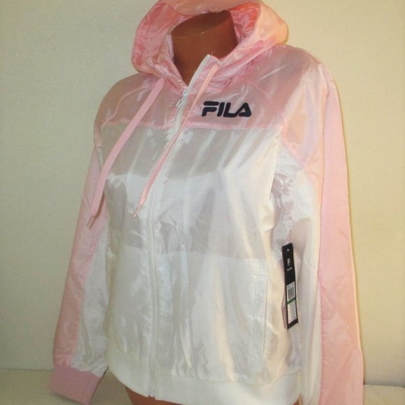FILA USA Breeze Wind Jacket Hooded Windbreaker Pink White Size L Lightweight - Picture 8 of 10